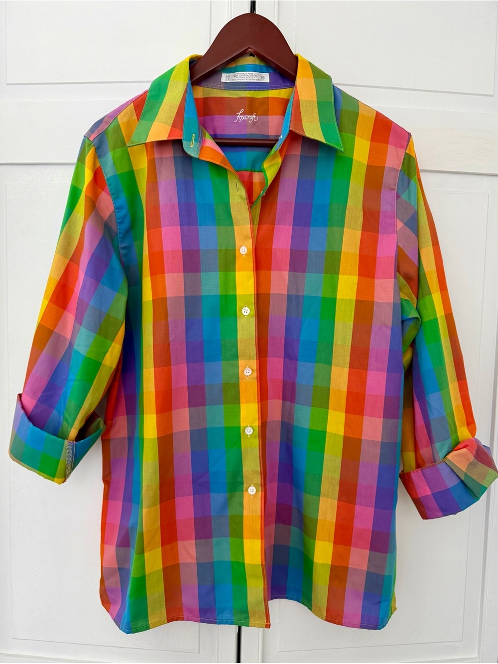 Foxcroft Rainbow Plaid Button-Down Shirt